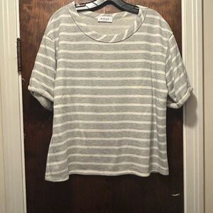 Gilli White and Gray Relaxed Stripe Tee